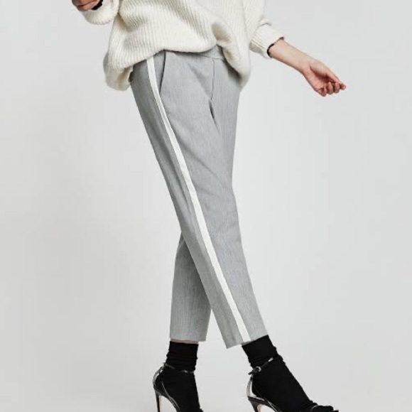 Zara Gray White Side Stripe Cropped Trouser Pant - Picture 1 of 12